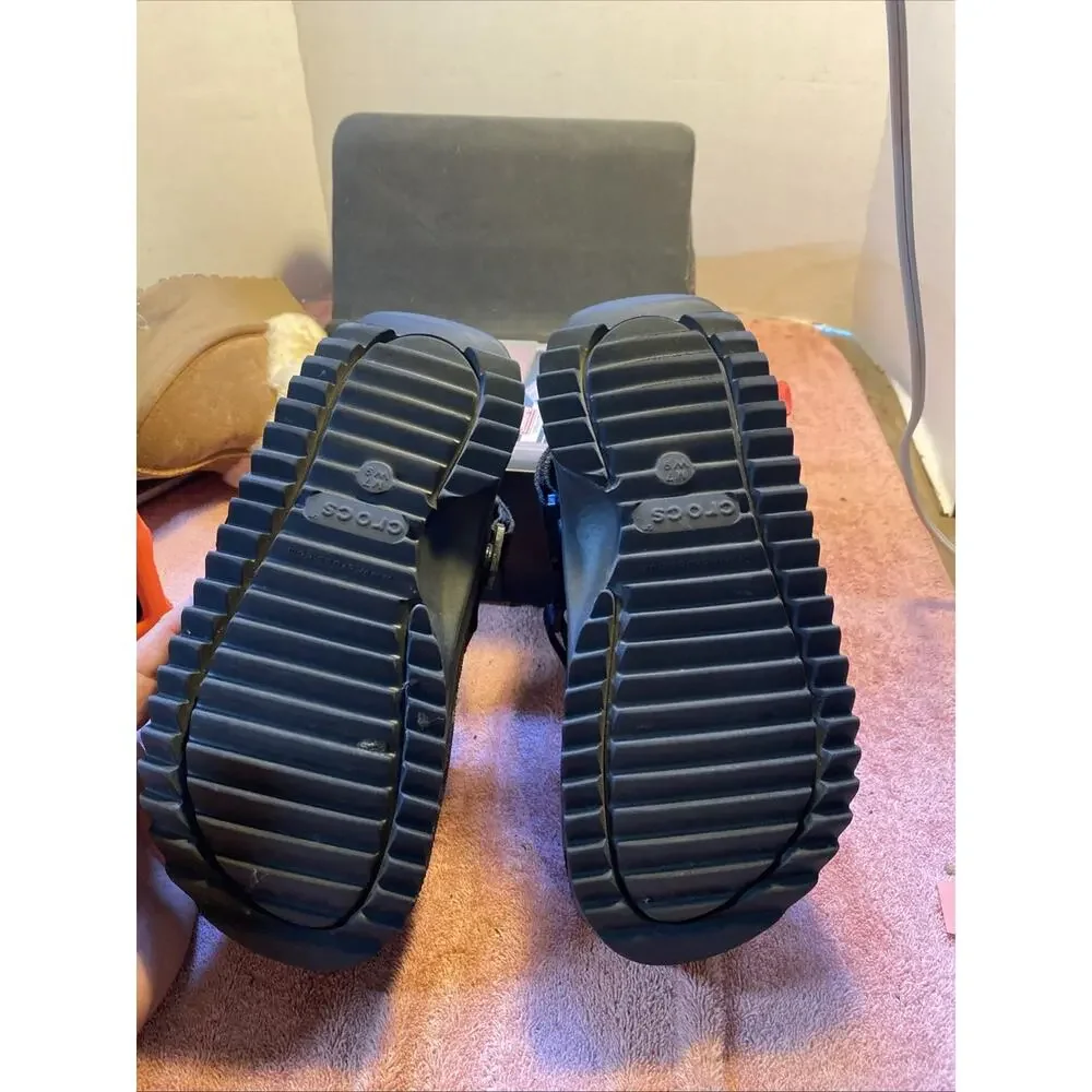Crocs Classic Hiker Clog Black Platform Adjustable Strap Sandals Mens 7 Women 9